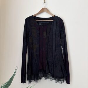 Rundholz Printed Panel Tulle Trim Tunic Small Lagenlook Avant Garde